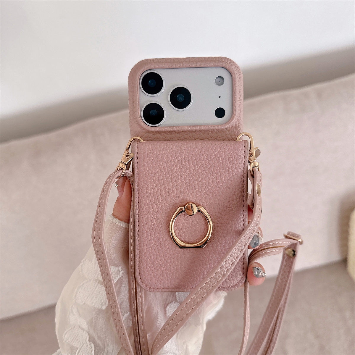Crossbody Lanyard with Ring Ca - Leather Wallet Card Holder Phone Cover recension och pris